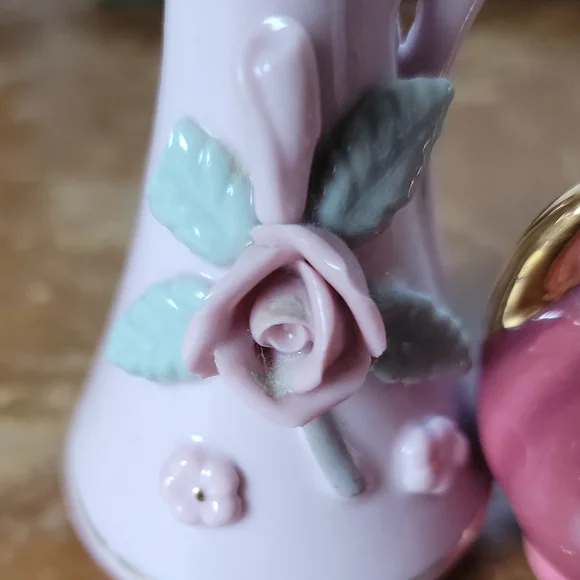 Floral Ceramic Vase Set - Green, Pink, and Gold - Picture 2 of 4